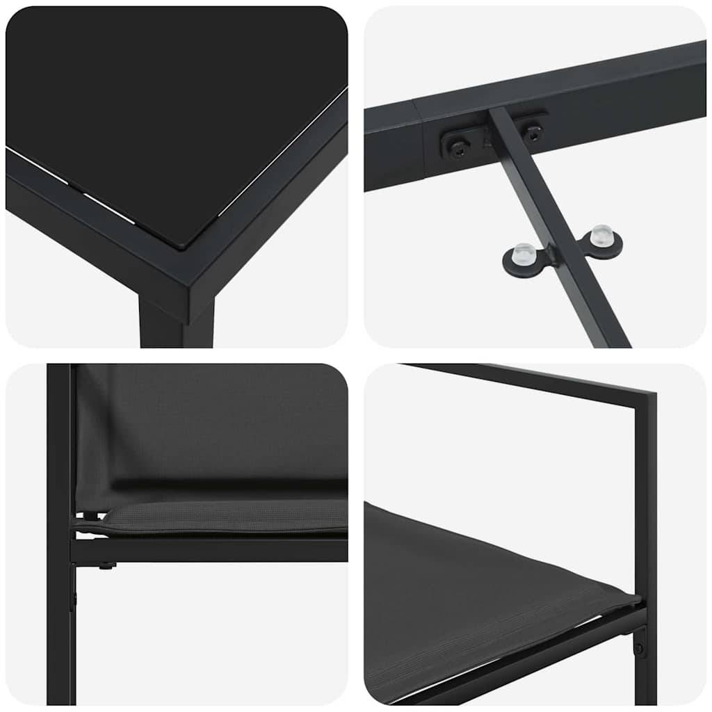 Ensemble de jardin acier et textilène noir 140 x 70 x 73 cm - PANGIVO - Image 9