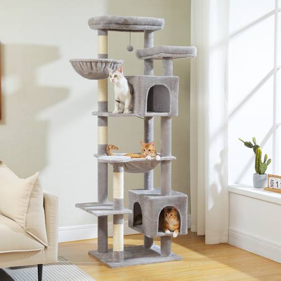 Arbre à Chat XXL avec 2 Grands Condos 175 cm Gris PAWZ Road - Image 3