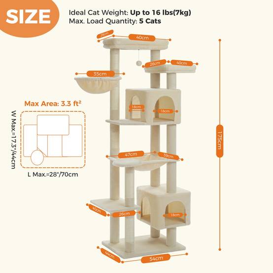 Arbre à Chat XXL avec 2 Grands Condos 175 cm Gris PAWZ Road - Image 6