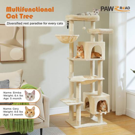 Arbre à Chat XXL avec 2 Grands Condos 175 cm Gris PAWZ Road - Image 9