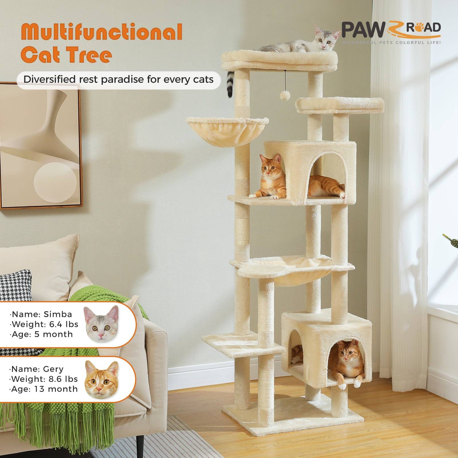 Arbre à Chat XXL avec 2 Grands Condos 175 cm Gris PAWZ Road - Image 9