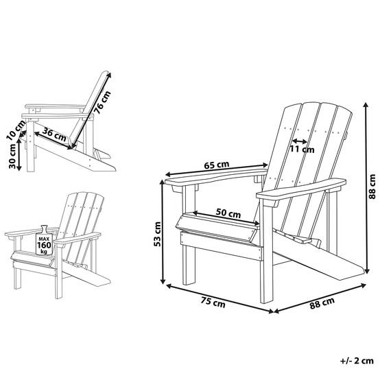 Chaise de jardin Bois synthétique Blanc ADIRONDACK - Beliani - Image 2