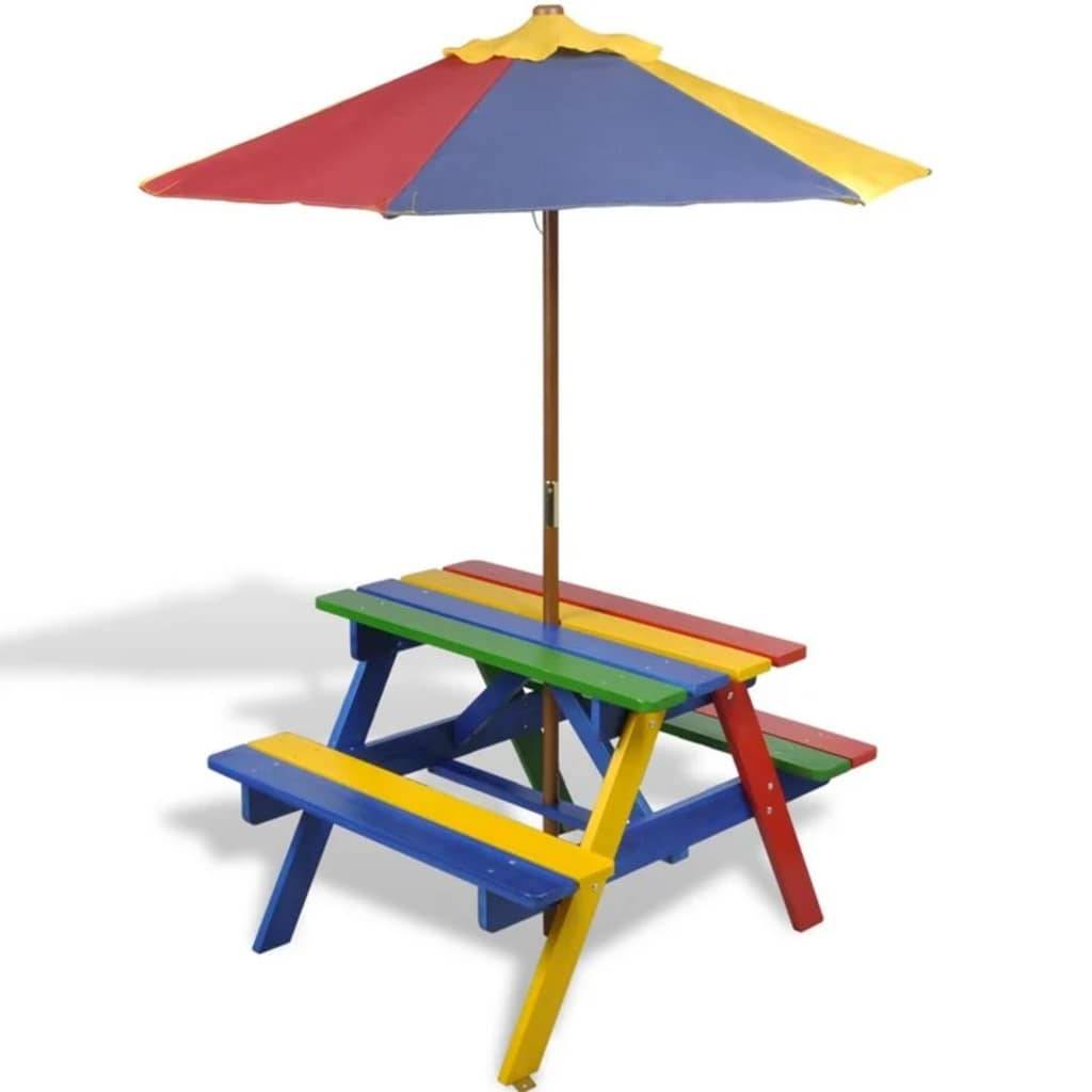 Maison Chic - Table de jardin - Table et bancs de pique-nique avec parasol pour enfants Bois HL1076 - Image 6