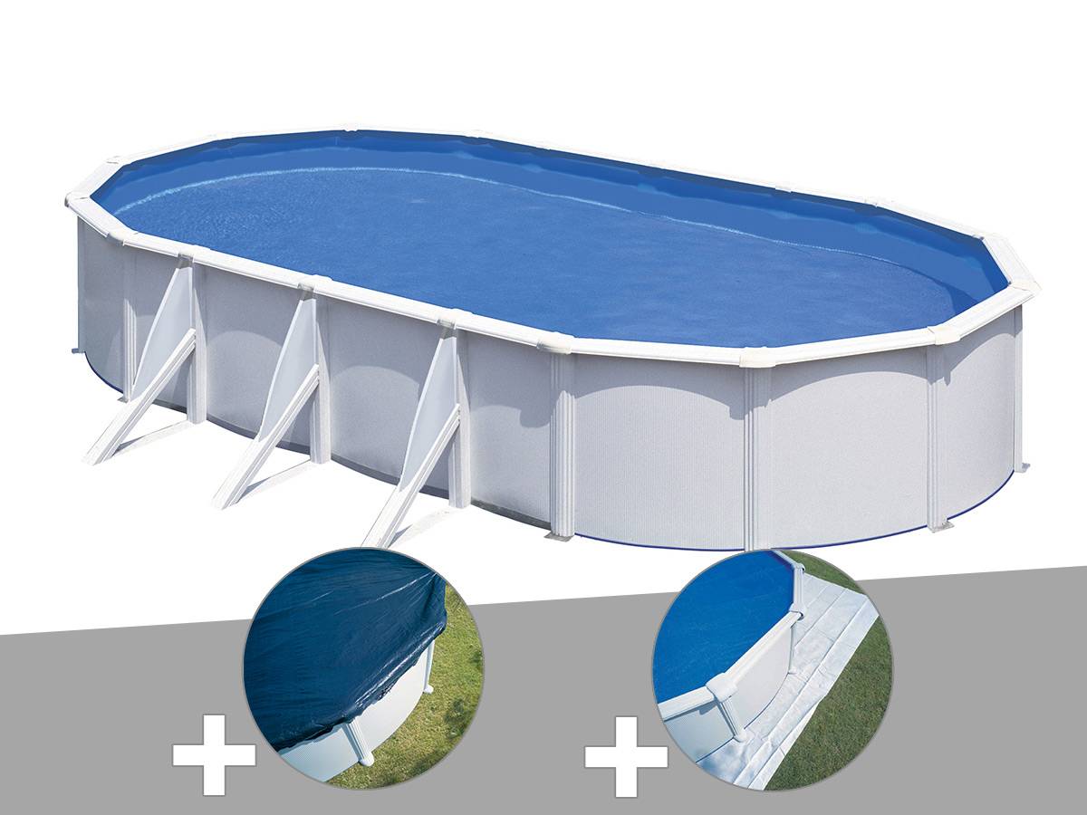 Gré - Kit piscine acier blanc Gré Fidji ovale 6,34 x 3,99 x 1,22 m + Bâche hiver + Tapis de sol