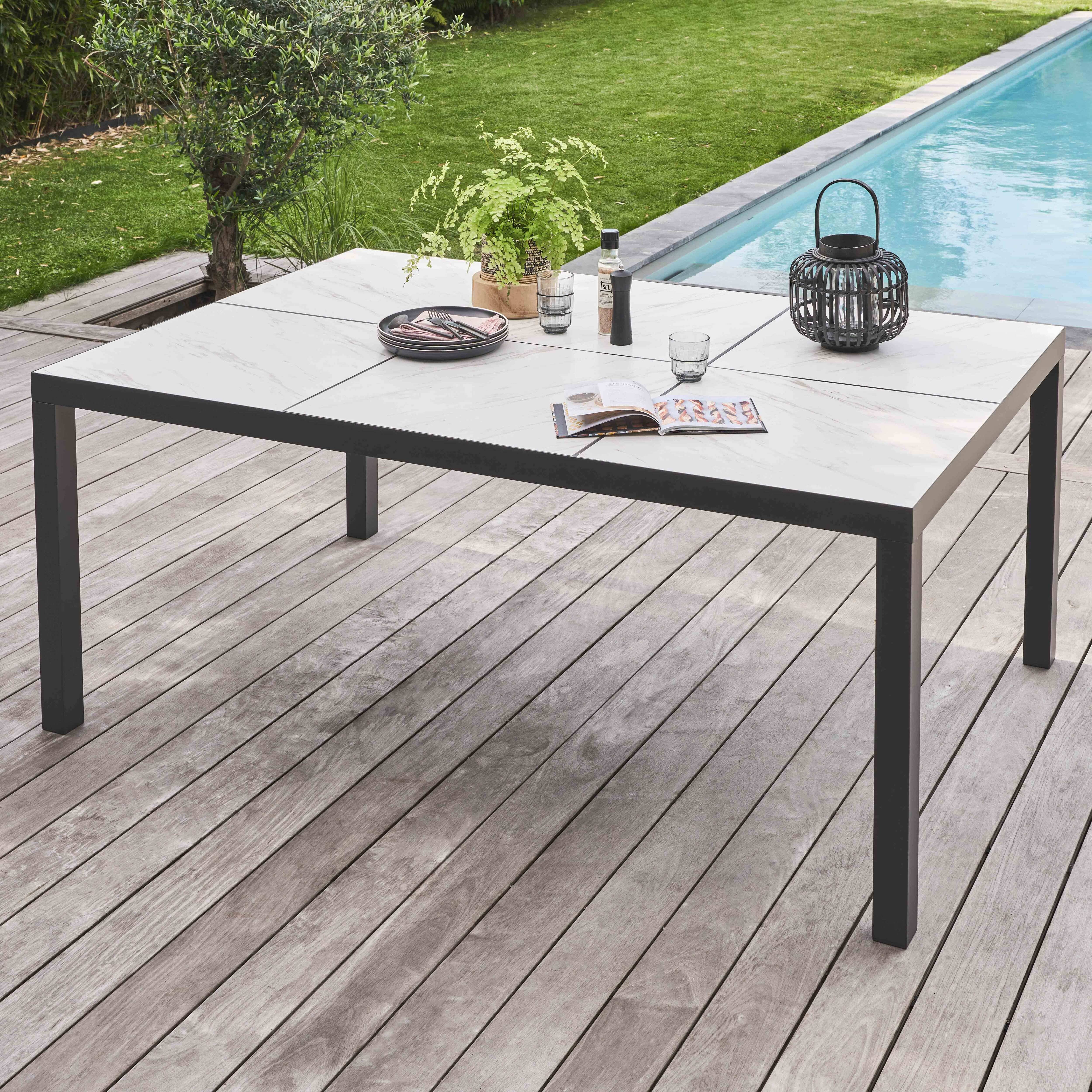 Oviala - Table de jardin en céramique effet marbre 182 cm 10 places - Oviala - Imagen 2