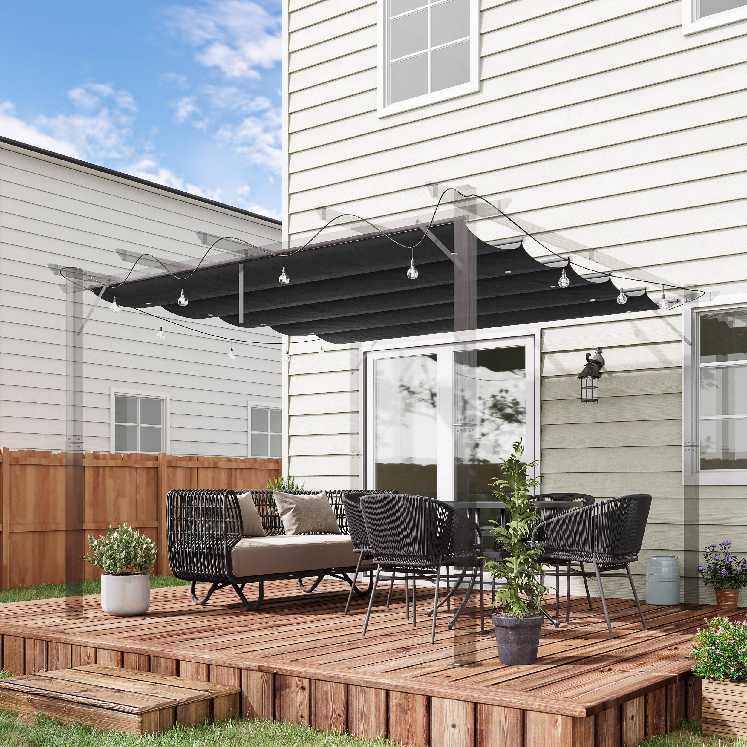 Outsunny - Toile de toit pergola tonnelle rétractable 3x3m toile gris foncé - Outsunny - Image 2
