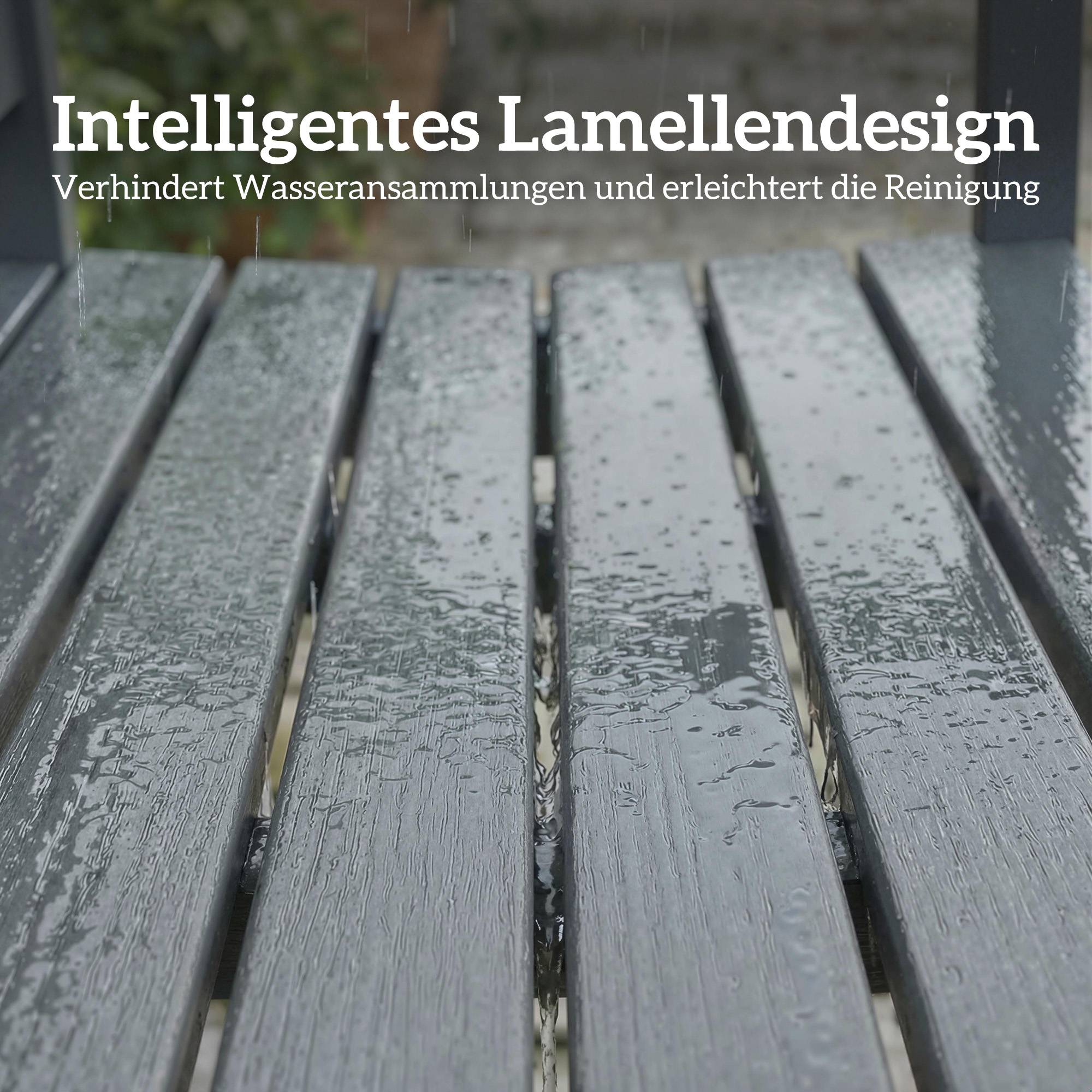Banc de jardin 2 places, banc d'extérieur en plastique résistant aux intempéries avec structure à lattes, dossier imitation bois, gris - Image 9