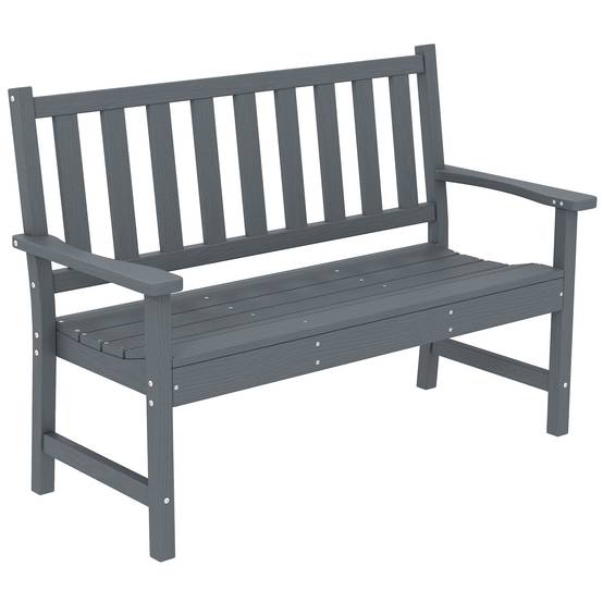 Banc de jardin 2 places, banc d'extérieur en plastique résistant aux intempéries avec structure à lattes, dossier imitation bois, gris - Image 1