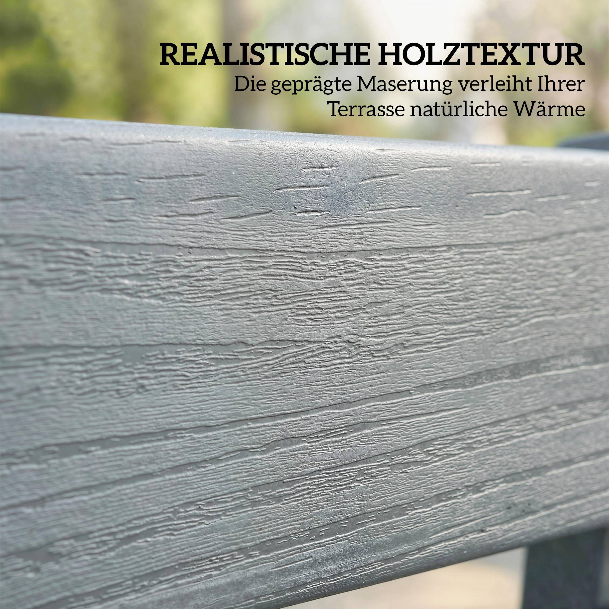 Banc de jardin 2 places, banc d'extérieur en plastique résistant aux intempéries avec structure à lattes, dossier imitation bois, gris - Image 10
