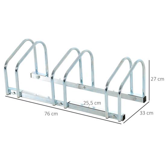 Support à vélos pour 3 vélos, pour intérieur et extérieur, 76 x 33 x 27 cm, argent - Image 5