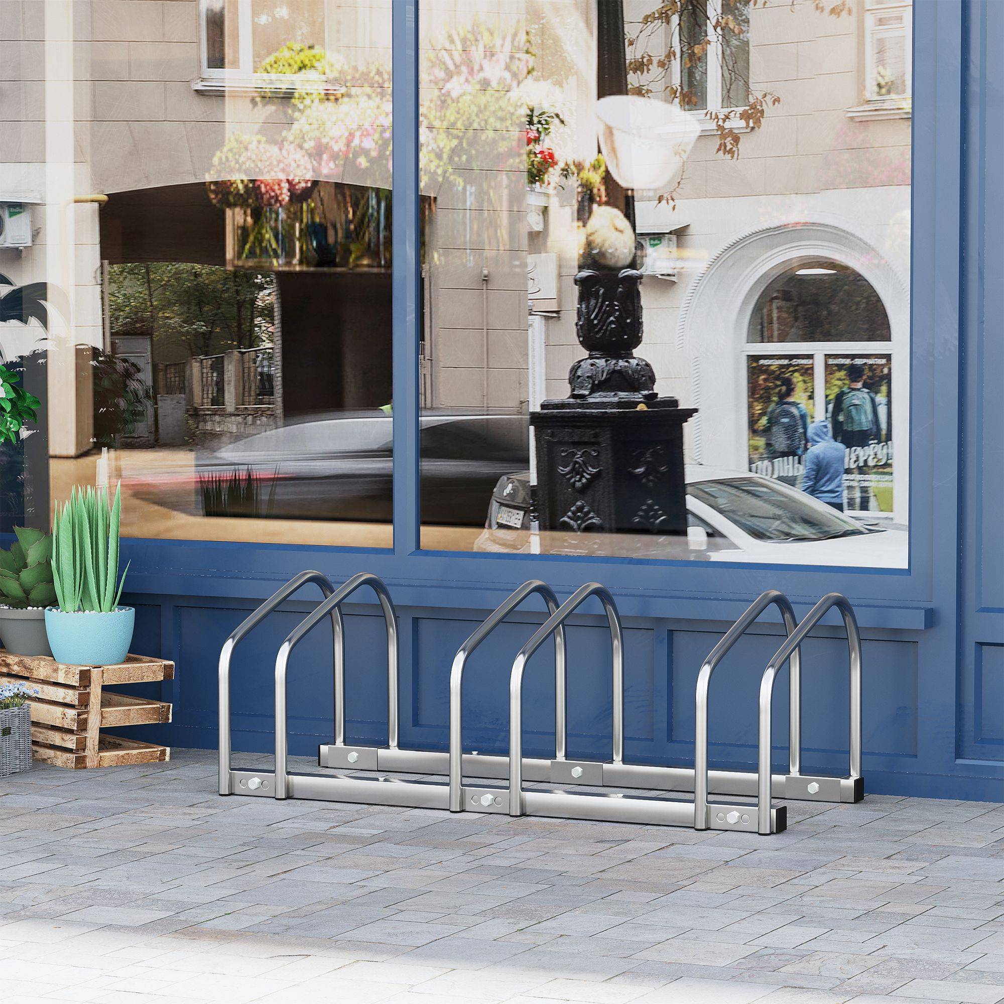 Support à vélos pour 3 vélos, pour intérieur et extérieur, 76 x 33 x 27 cm, argent - Image 3