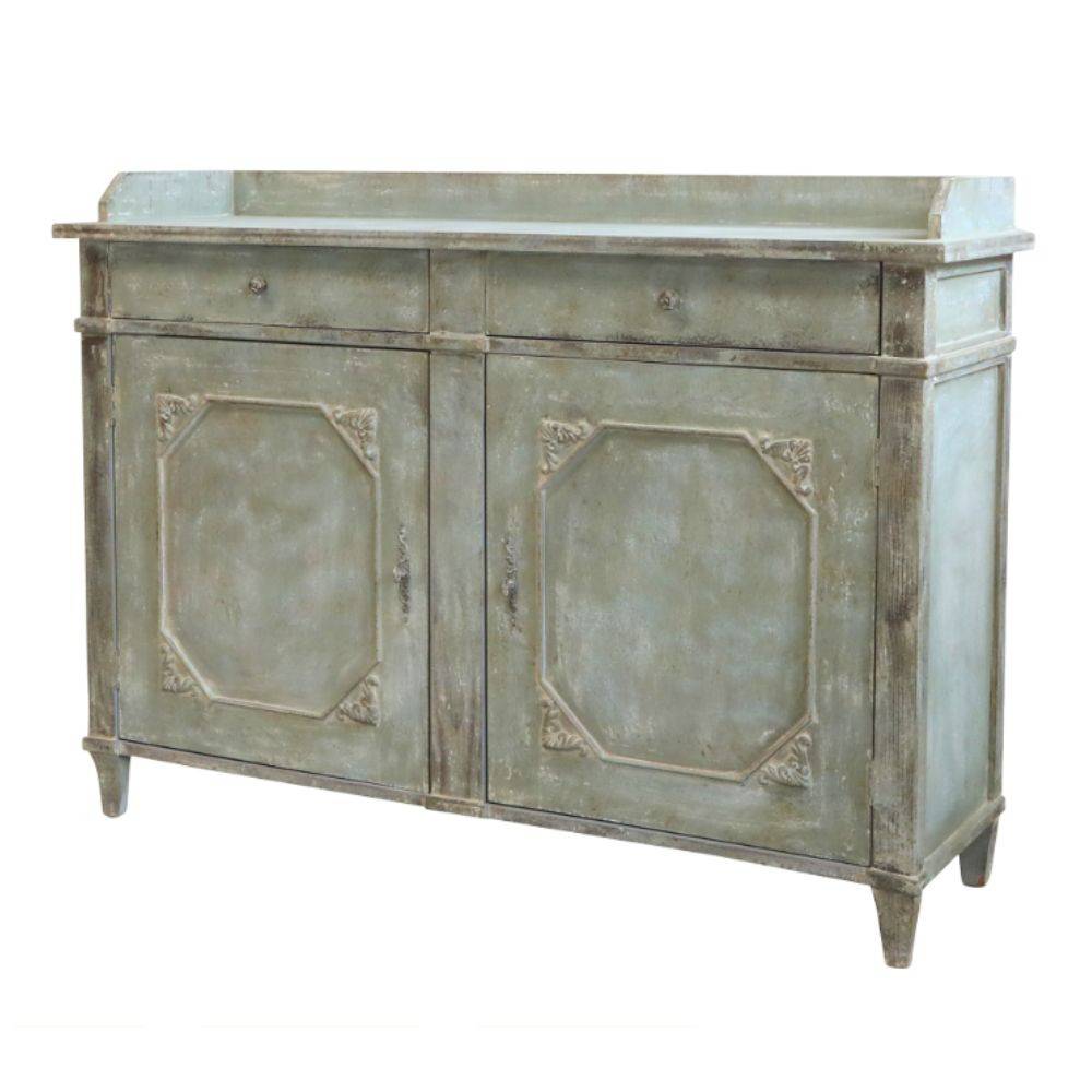 Chemin De Campagne - Buffet 2 portes en bois de pin bleu antique opale 142 x 43 x 104 cm Chemin de campagne - Imagen 1