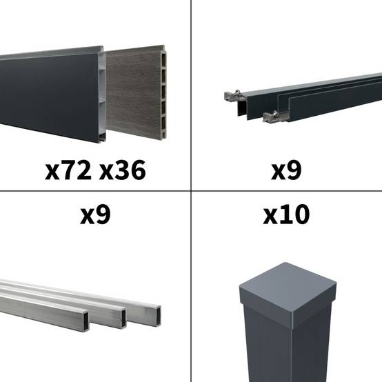 Kit Clôture Aluminium BAHIA & CRUZ Ardoise 16,5x1,8m - Bois Composite & Aluminium - Poteaux Gris - Brise Vue - Palissade - Image 2