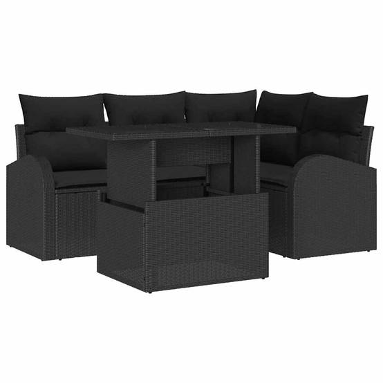 Salon de jardin 4 places en poly rotin avec canapés d'angle et table basse Noir – ComfortXL Outdoor Living - Image 2