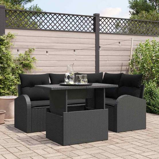 Salon de jardin 4 places en poly rotin avec canapés d'angle et table basse Noir – ComfortXL Outdoor Living - Image 1
