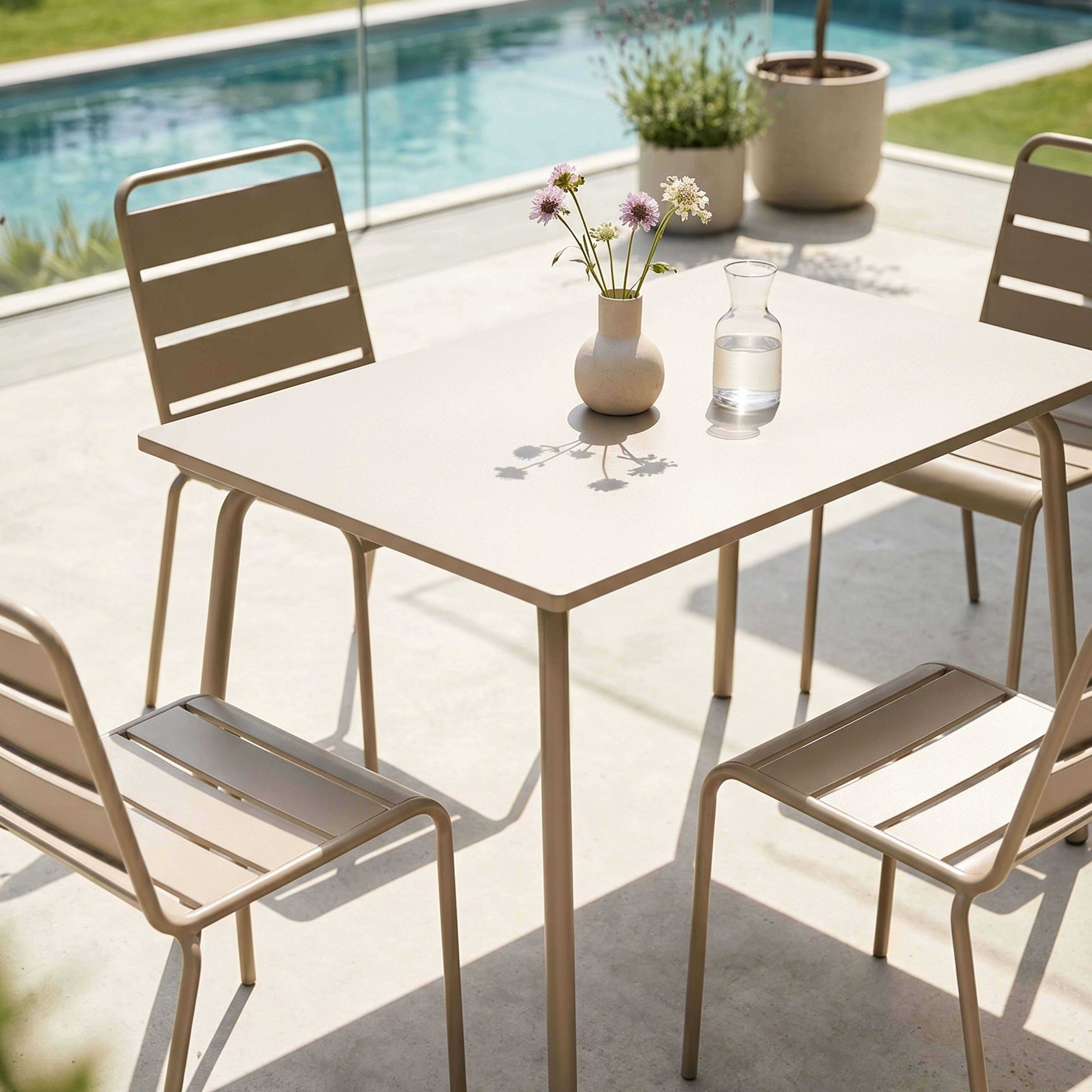 Oviala - Ensemble table de jardin en métal et 4 chaises taupe Palavas - Oviala - Imagen 3