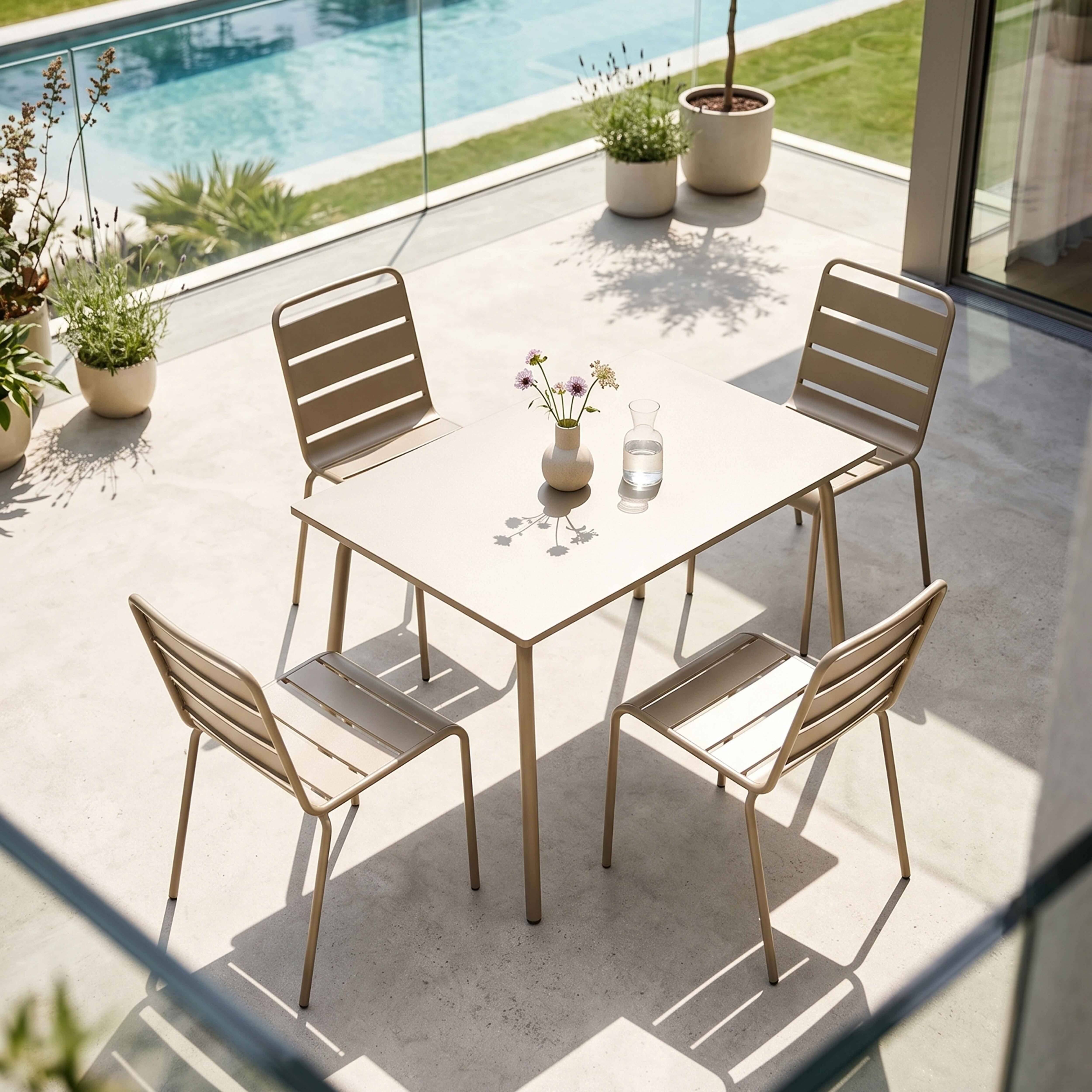 Oviala - Ensemble table de jardin en métal et 4 chaises taupe Palavas - Oviala - Imagen 2