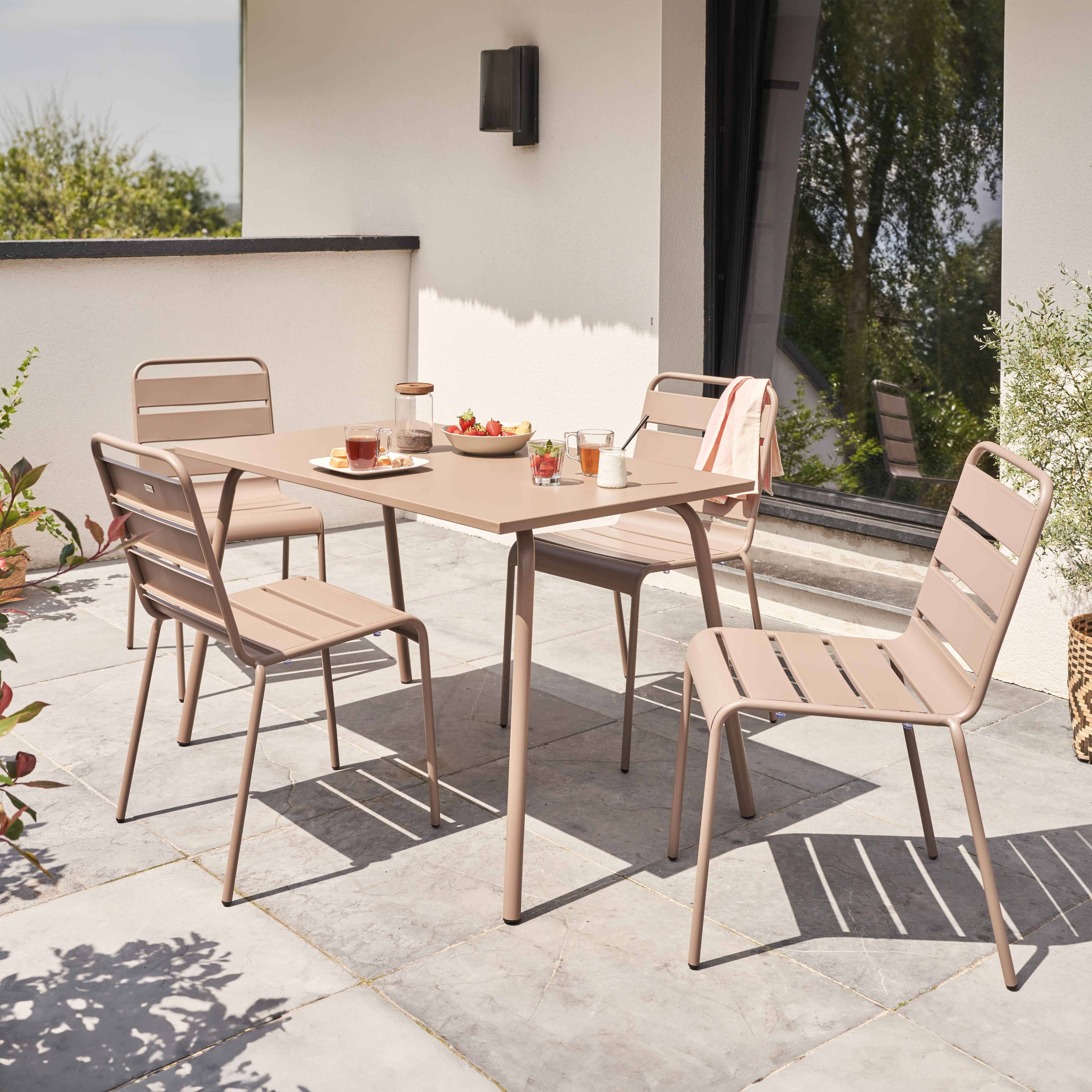 Oviala - Ensemble table de jardin en métal et 4 chaises taupe Palavas - Oviala - Imagen 4