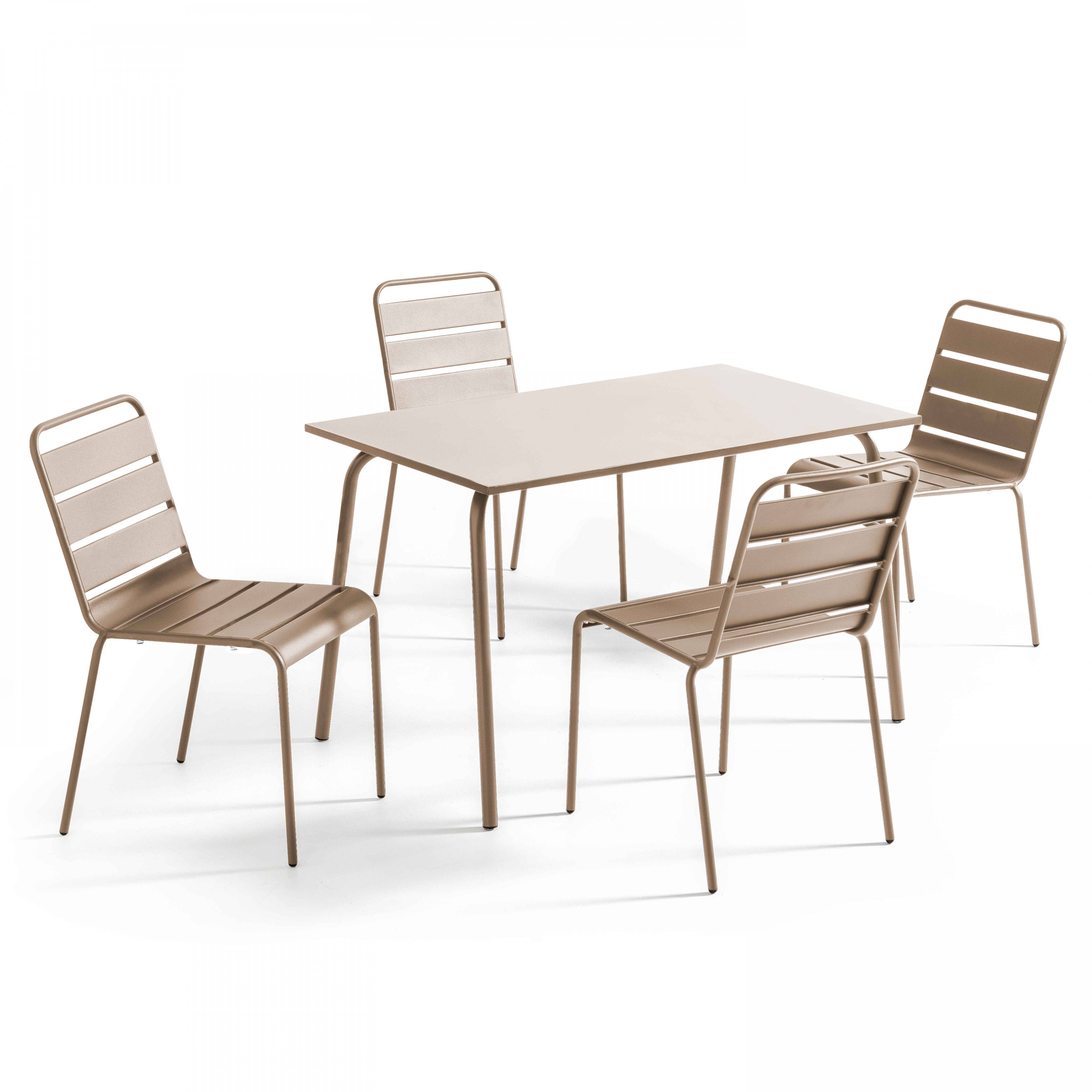 Oviala - Ensemble table de jardin en métal et 4 chaises taupe Palavas - Oviala - Imagen 1