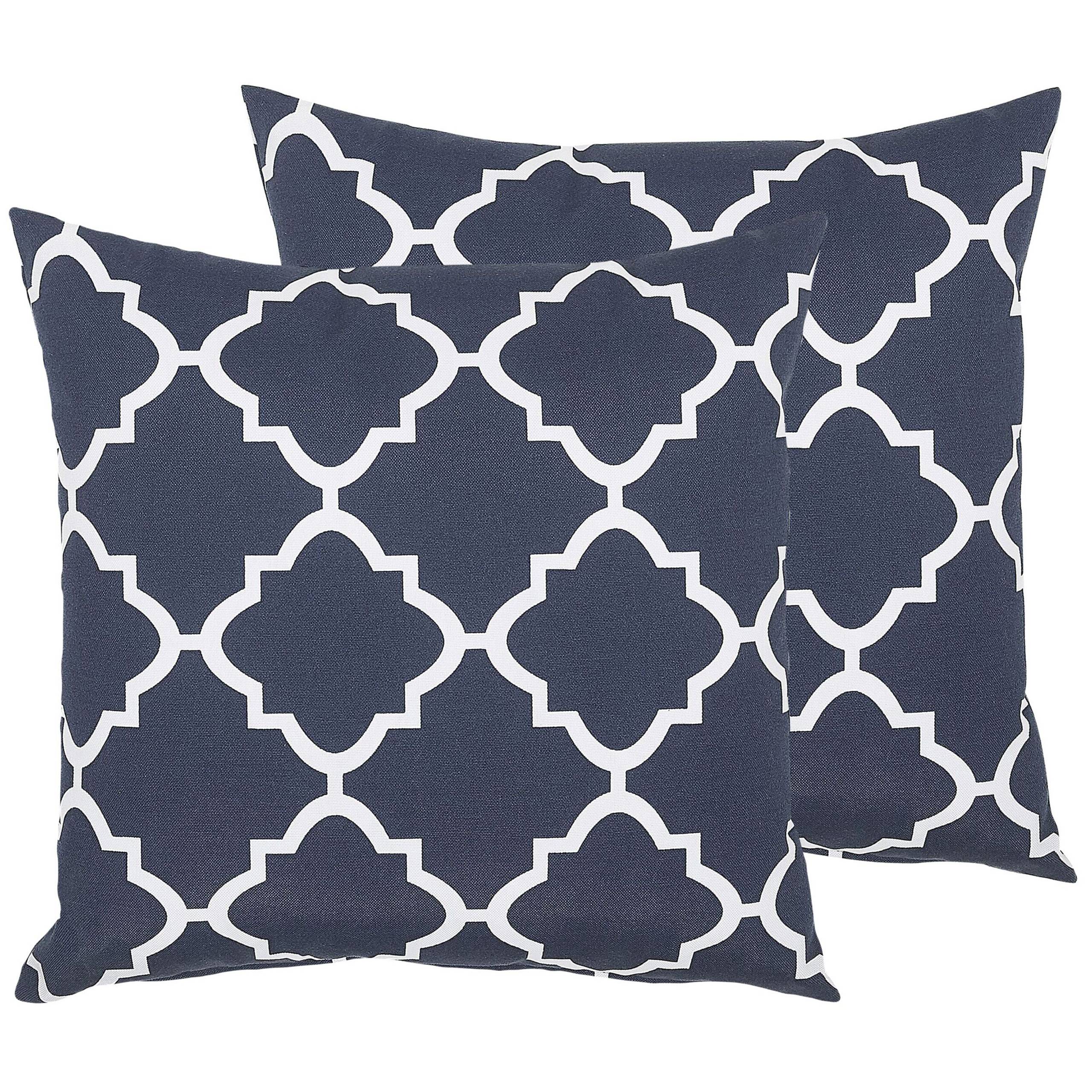 Beliani - 2 Coussins Décoratifs pour Jardin 40 x 40 cm avec Housse Amovible en Tissu Imperméable Anti UV et Hydrofuge Motif Marocain Bleu et Blanc Beliani - Imagen 1