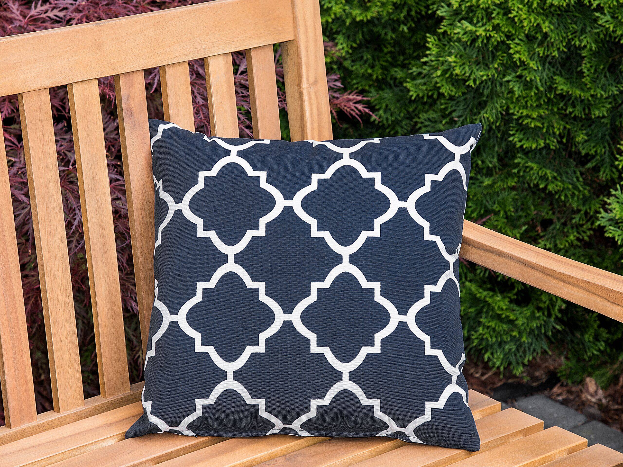Beliani - 2 Coussins Décoratifs pour Jardin 40 x 40 cm avec Housse Amovible en Tissu Imperméable Anti UV et Hydrofuge Motif Marocain Bleu et Blanc Beliani - Imagen 2