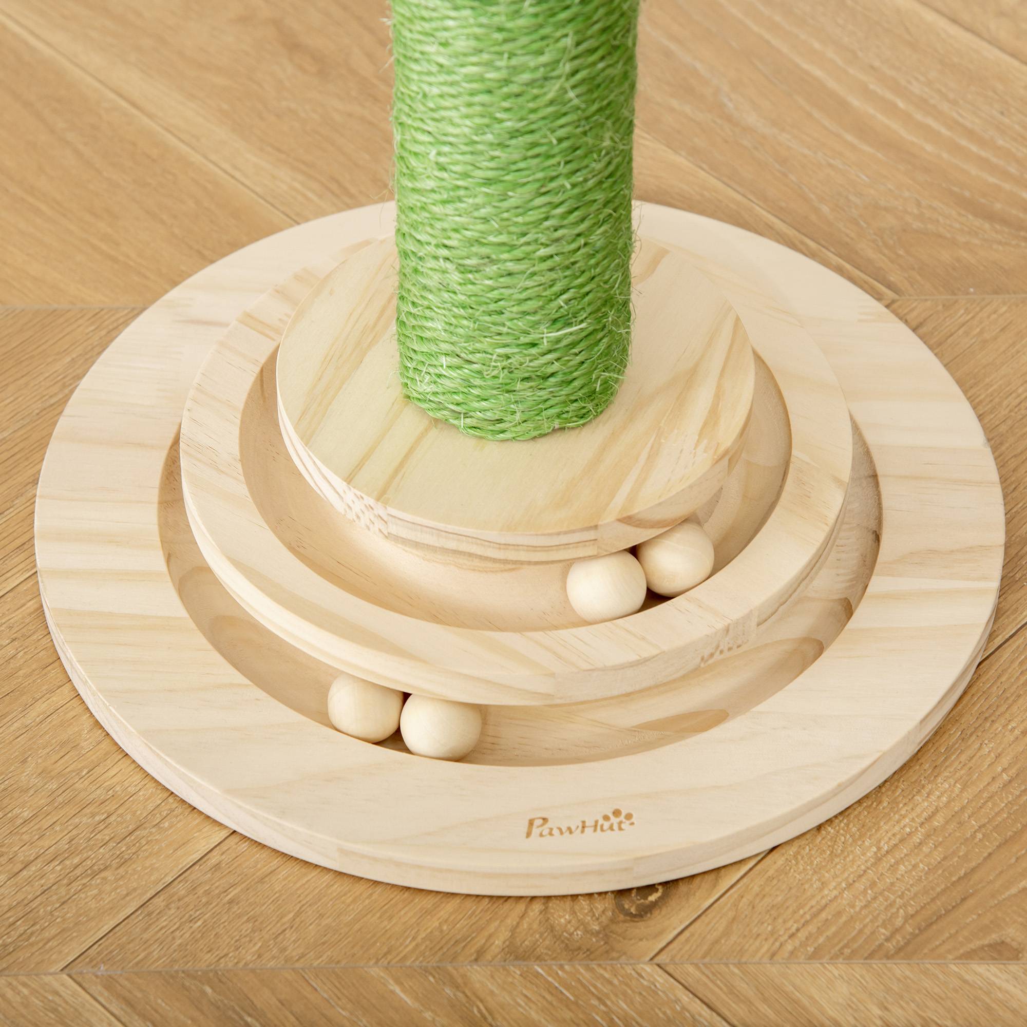 Pawhut - Griffoir chat design cactus - jouet pompon suspendu, jouet boules - bois de pin sisal vert - Imagen 9