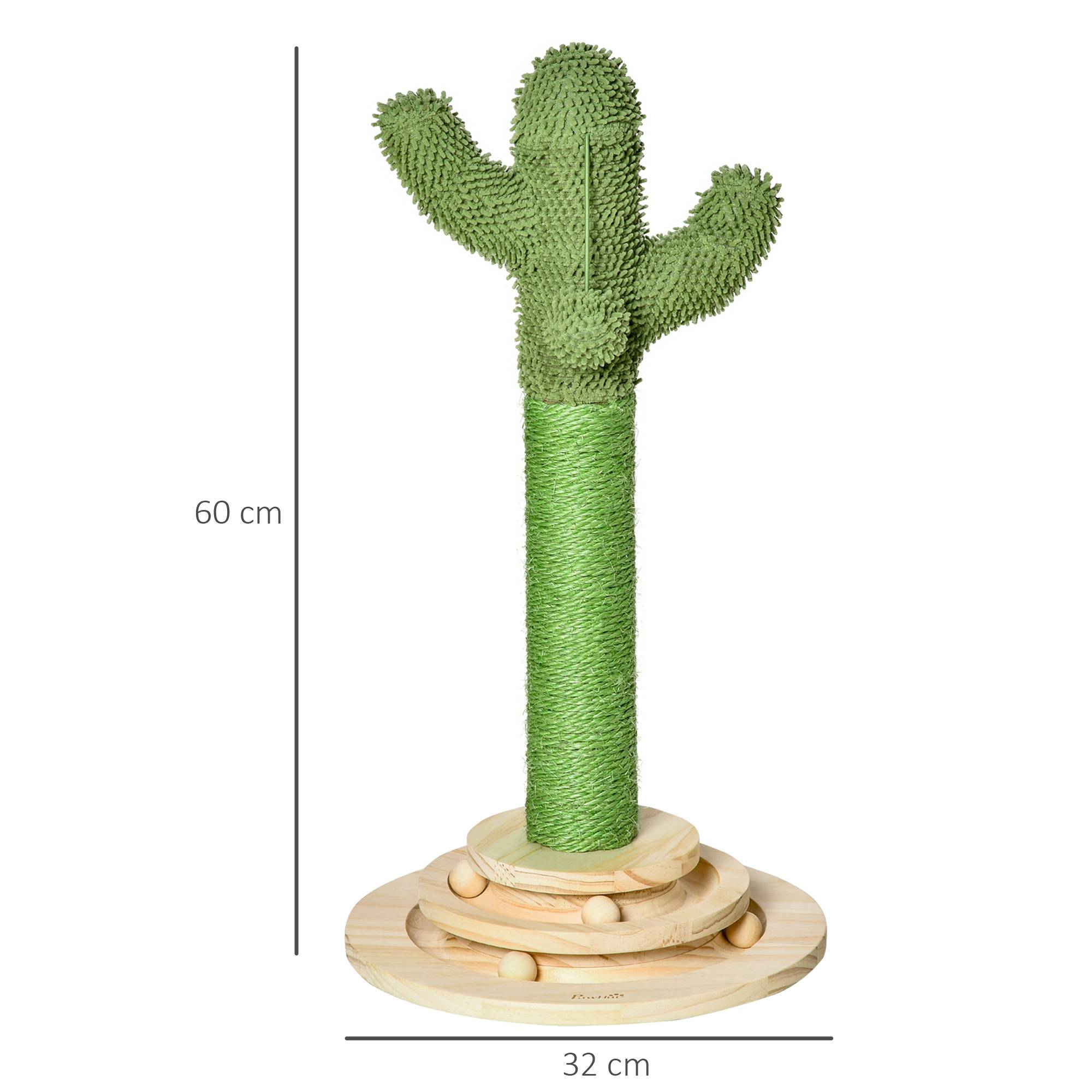 Pawhut - Griffoir chat design cactus - jouet pompon suspendu, jouet boules - bois de pin sisal vert - Imagen 3