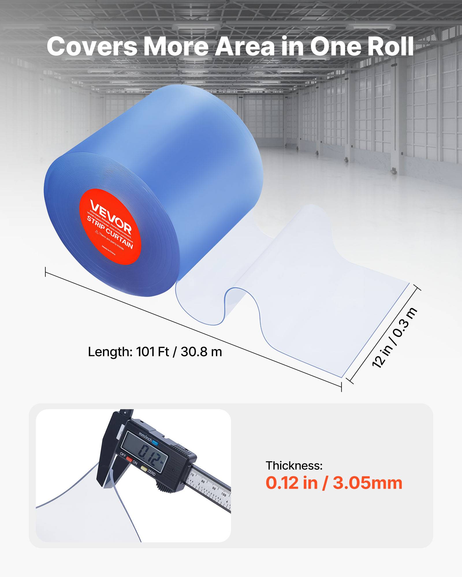 VEVOR Rideau Lanière PVC Rouleau Plastique pour Porte Chambre Froide 30,8x0,3 m - Image 2