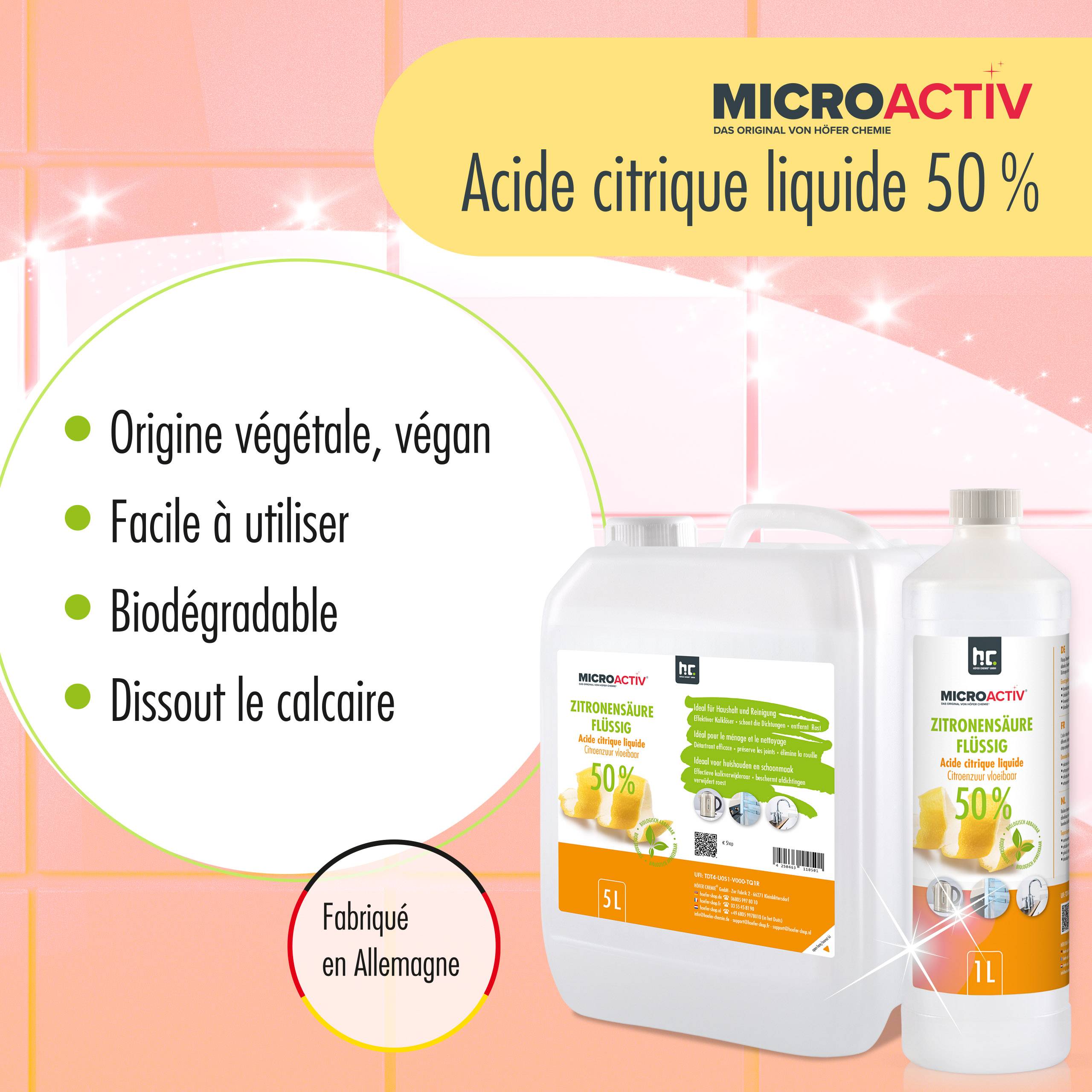 Acide Citrique Liquide 50% Microactiv® détartrant en bidon de 5 L x 96 - Image 4