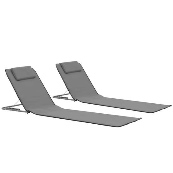 Vidaxl - Tapis de plage pliables 2 pcs Acier et tissu Gris vidaXL 44330 - Imagen 1