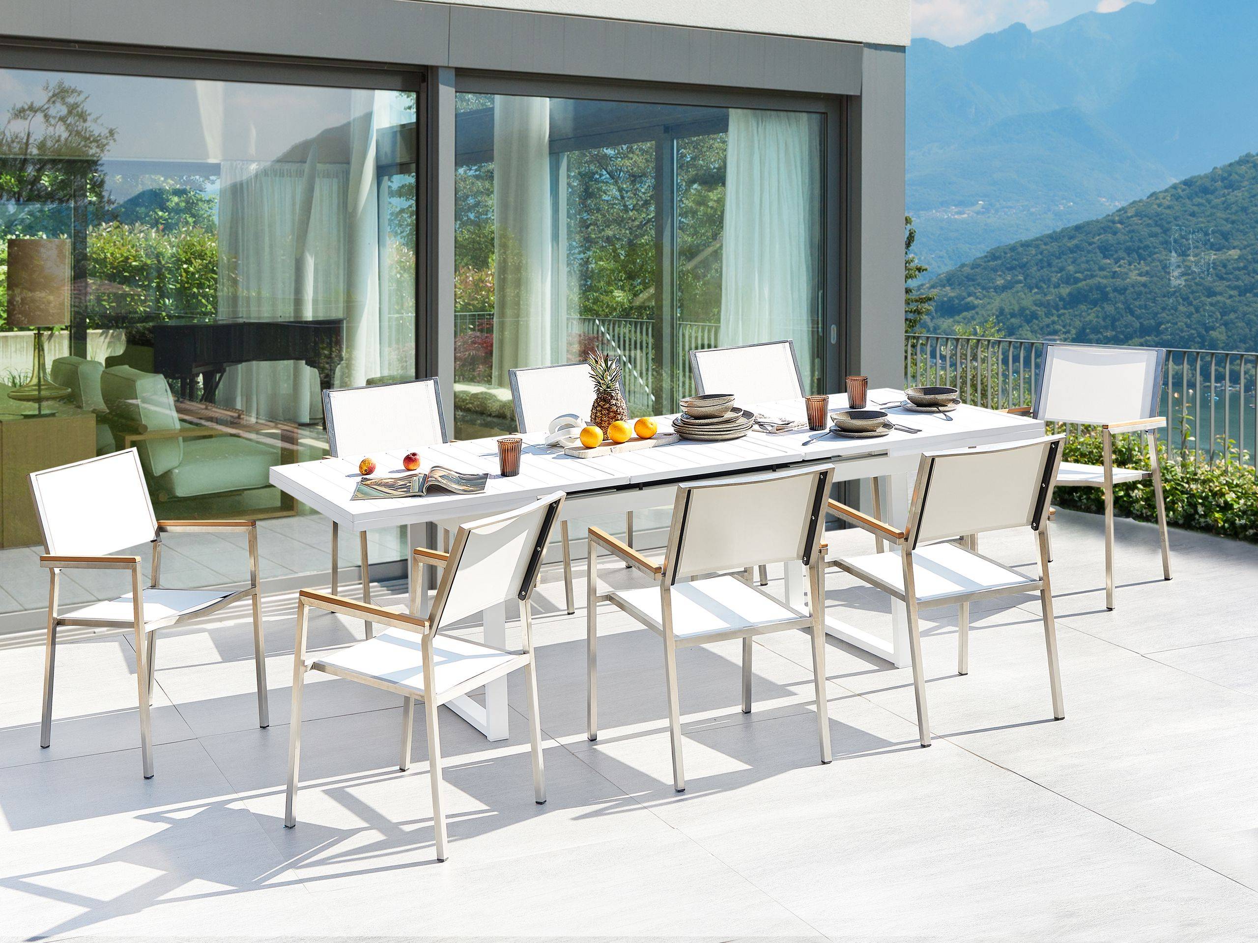 Beliani - Set de salle à manger, 8 Personnes Aluminium Blanc VALCANETTO/GROSSETO - Beliani - Imagen 1