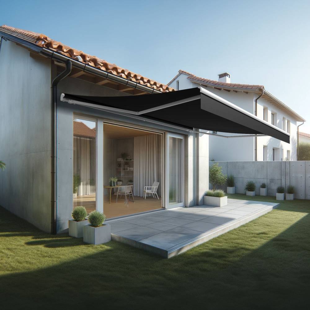 Store banne monobloc ESPAI 6,00x3,50m (Manuelle - Noir - Blanc) - Alia Productions - Imagen 1