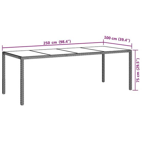 Table de jardin verre trempé poly rotin beige 250 x 100 x 75 cm - PANGIVO - Image 7