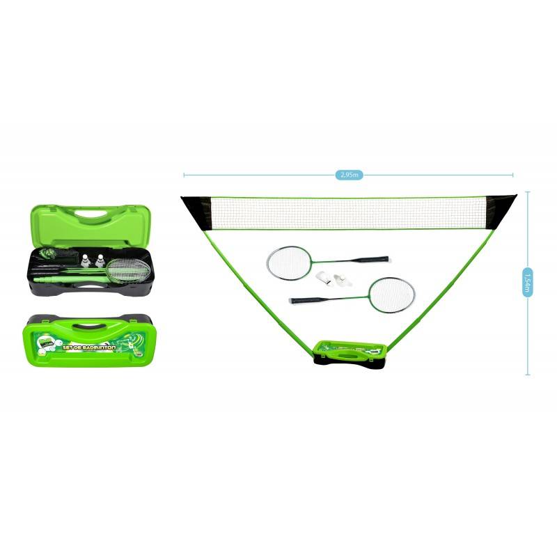 Set de Badminton complet avec filet 295 x 38 x 154 cm, raquettes, volants et étui de rangement PLAY4FUN - Image 3