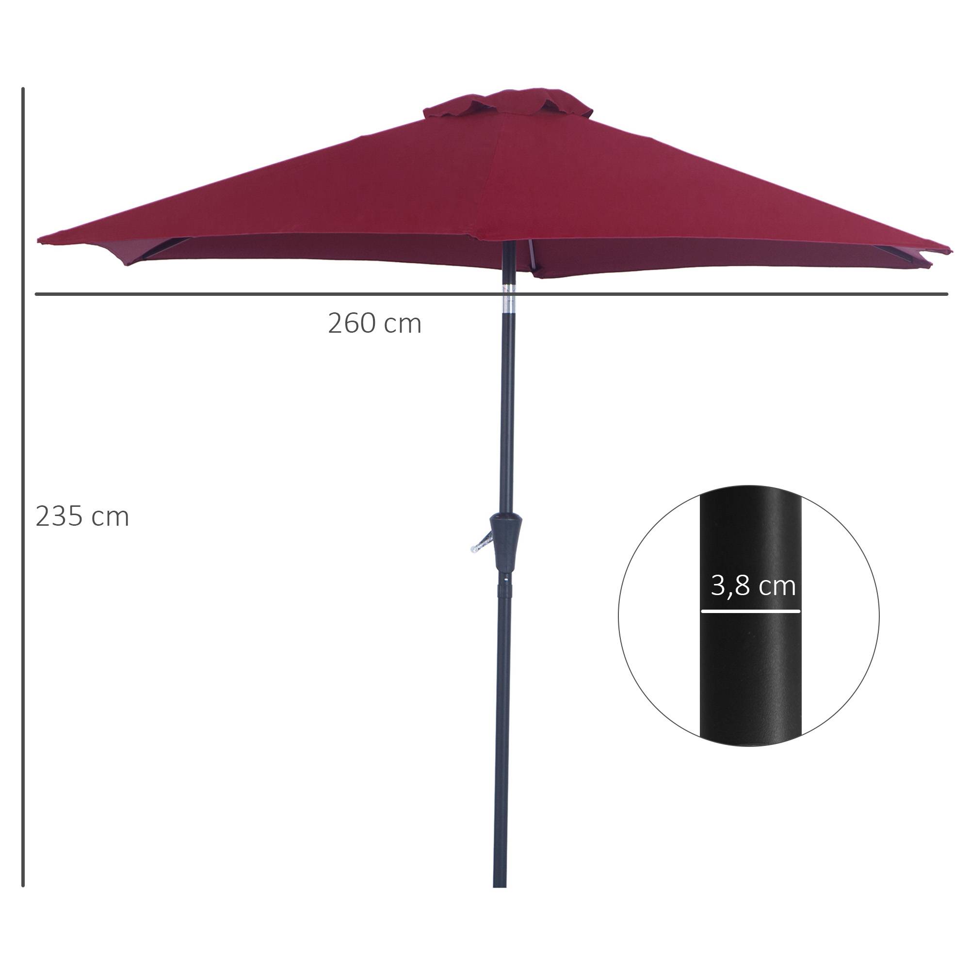 Parasol droit parasol inclinable de jardin balcon terrasse manivelle - 260x260x235cm Métal Rouge fr186 - Image 5