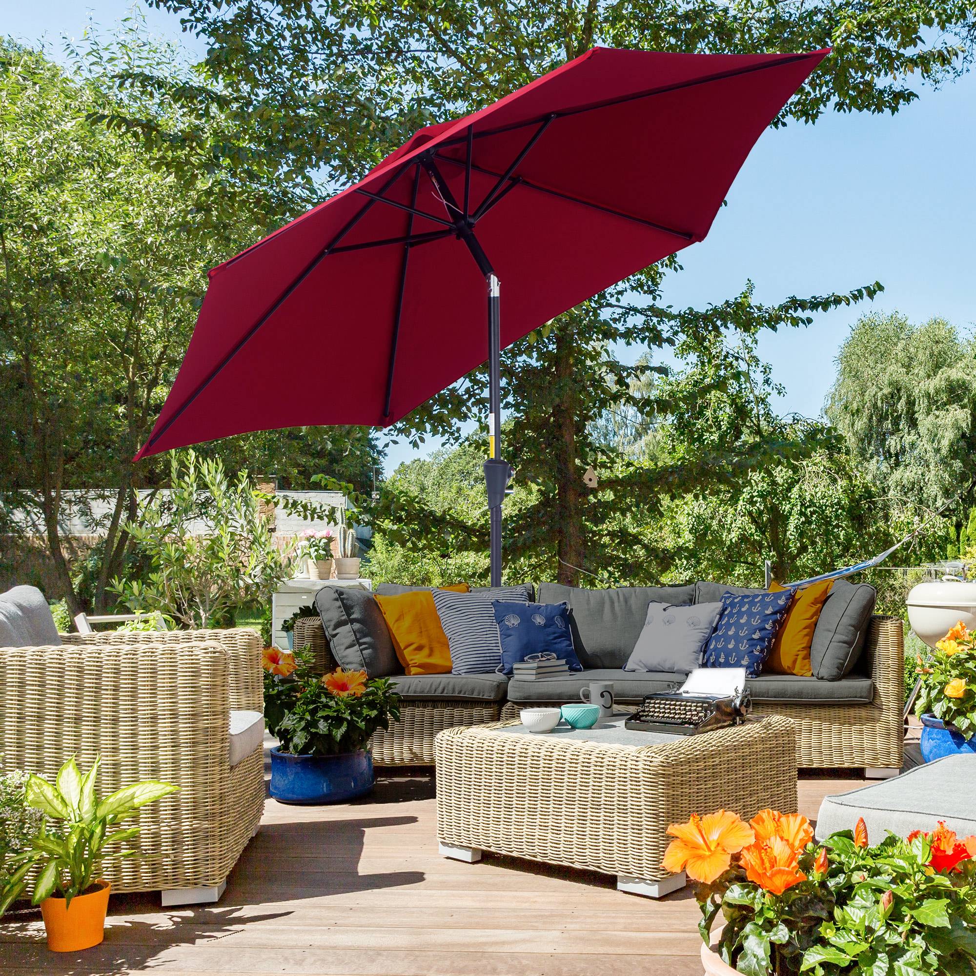 Parasol droit parasol inclinable de jardin balcon terrasse manivelle - 260x260x235cm Métal Rouge fr186 - Image 3