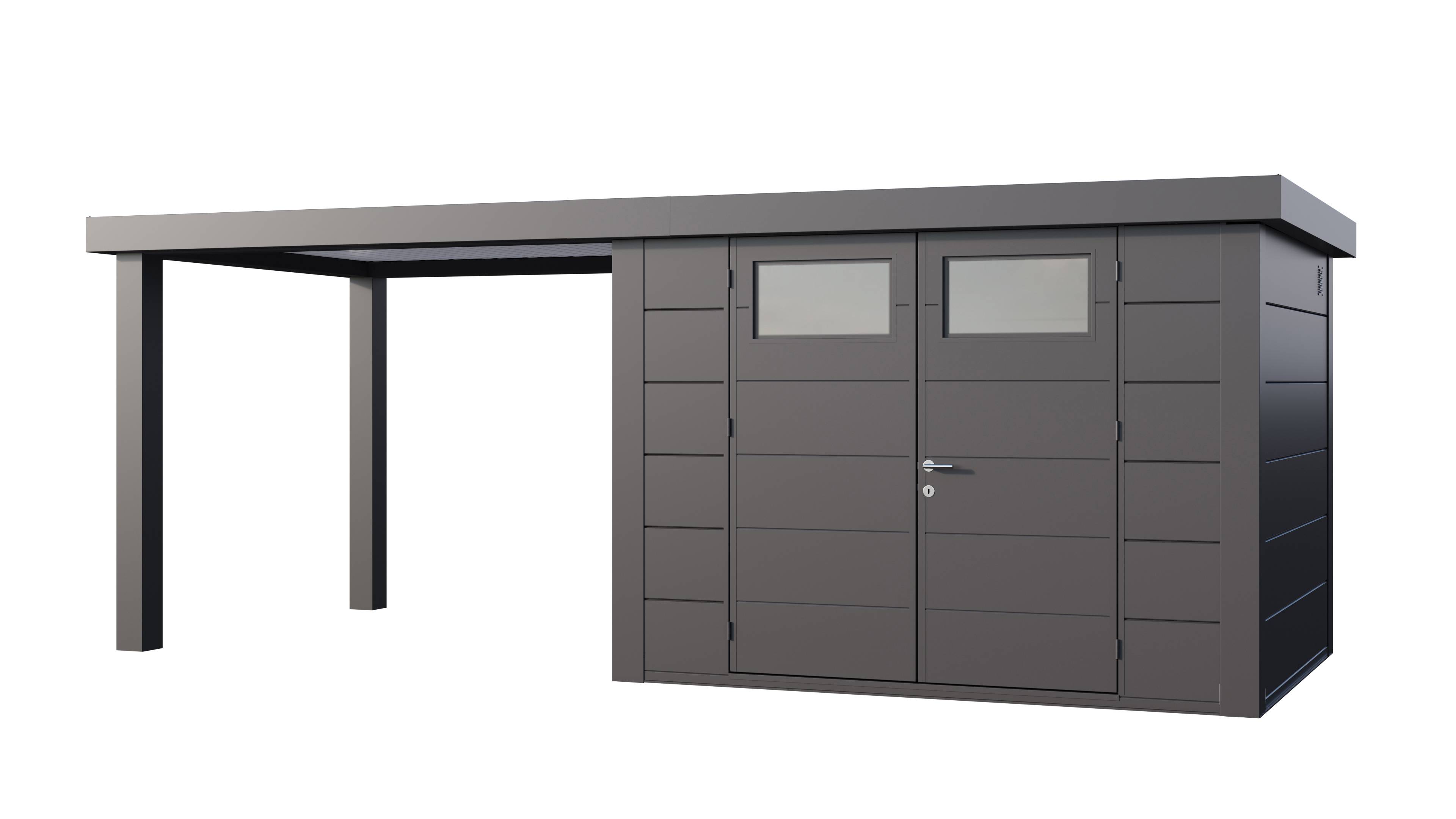 Telluria - Abri métal de jardin de 7,1 m² anthracite avec auvent de 6,8 m² ouvert à gauche- TELLURIA CLASSICO 3024