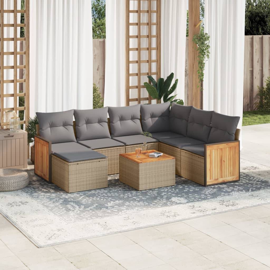 Mobilier de jardin 8 pièces résine tressée modulable avec pouf et coussins pour balcon Beige – ComfortXL Outdoor Living - Image 1