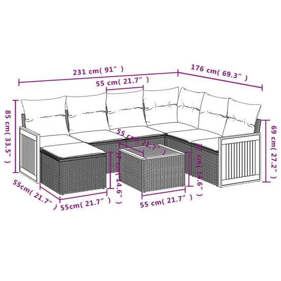 Mobilier de jardin 8 pièces résine tressée modulable avec pouf et coussins pour balcon Beige – ComfortXL Outdoor Living - Image 9
