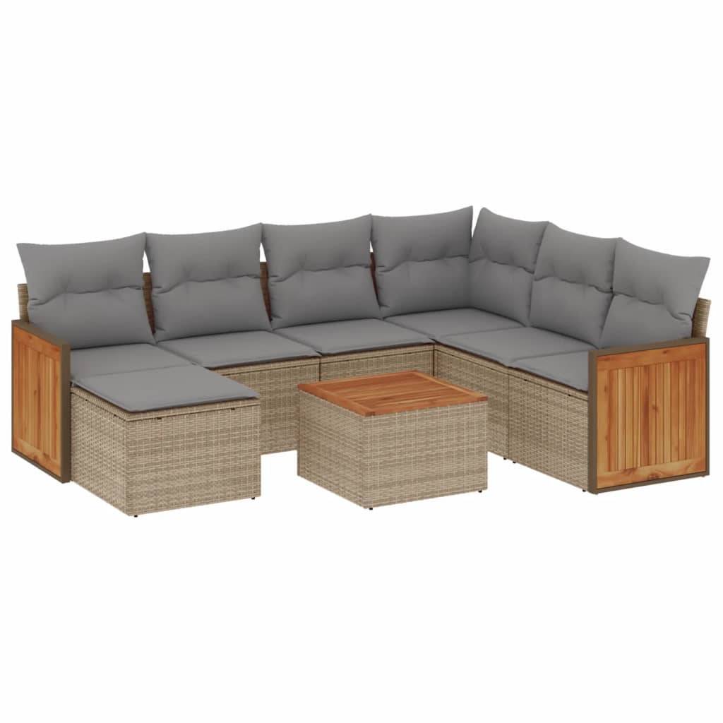 Mobilier de jardin 8 pièces résine tressée modulable avec pouf et coussins pour balcon Beige – ComfortXL Outdoor Living - Image 2