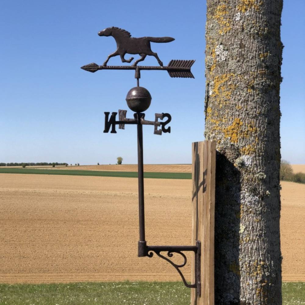 Girouette de jardin vent de toit en fonte marron 42 x 100 cm Chemin de campagne - Imagen 2