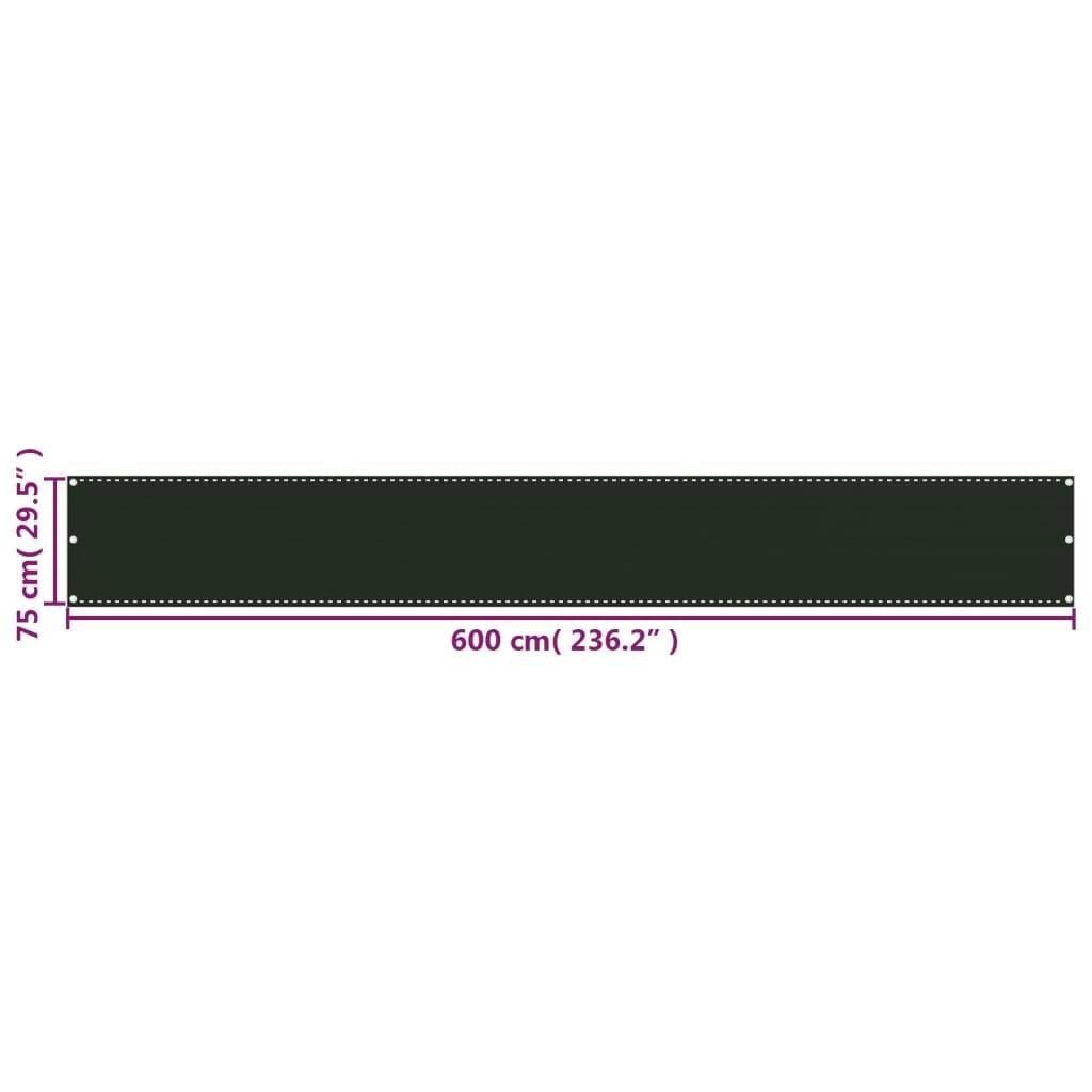 Helloshop26 - Écran de balcon brise pare vue protection confidentialité 75 x 600 cm PEHD vert foncé - Imagen 5