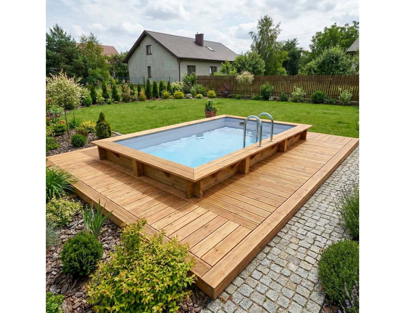 Altanka - Piscine hors sol en bois AQUA 4.65 x 2.85 - H.1.24 m, gris clair, fixations à sceller - BAS7306OSPI2 - ALTANKA - Image 3