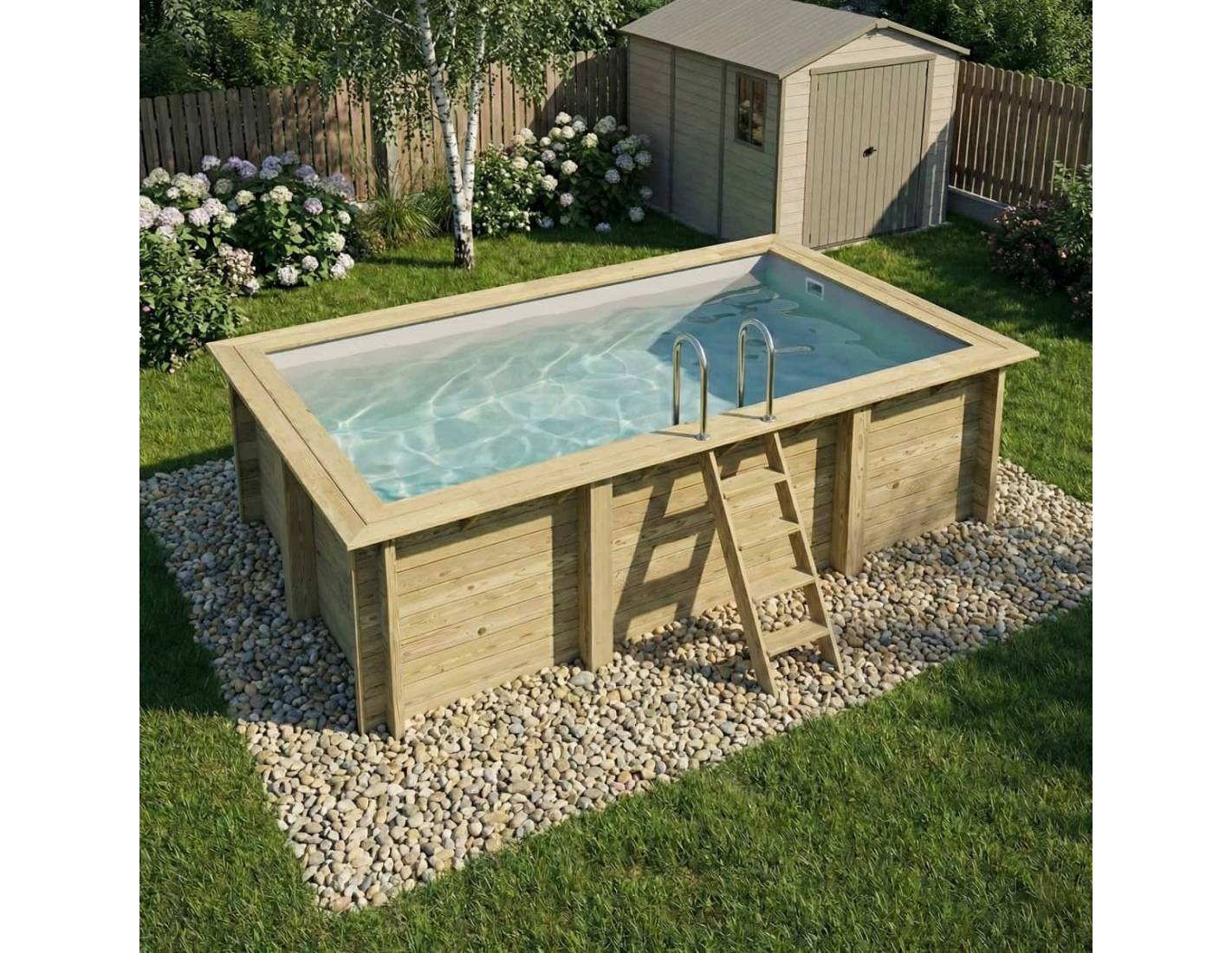 Altanka - Piscine hors sol en bois AQUA 4.65 x 2.85 - H.1.24 m, gris clair, fixations à sceller - BAS7306OSPI2 - ALTANKA - Image 2
