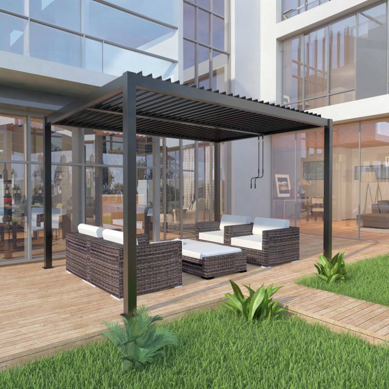 X-Metal - Pergola bioclimatique autoportante 12m² aluminium anthracite lames orientables X-METAL