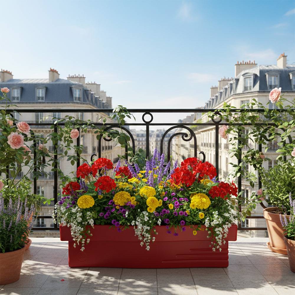 Jardinière design effet pierre 70l avec réserve d'eau-plast'up rotomoulage - Imagen 3