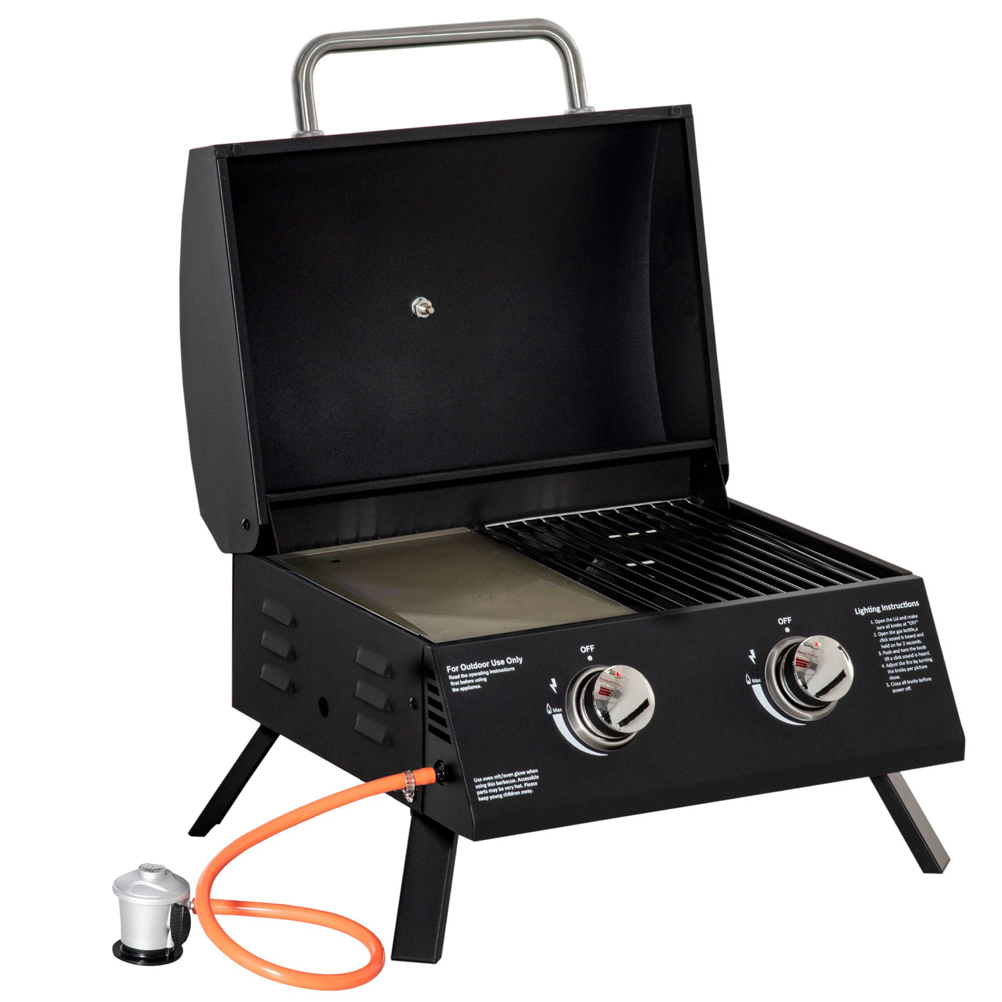Sans Marque - Barbecue gaz pliable table 2 brûleurs grill portable couvercle acier carbone camping pique-nique 55x46,5x41 cm noir