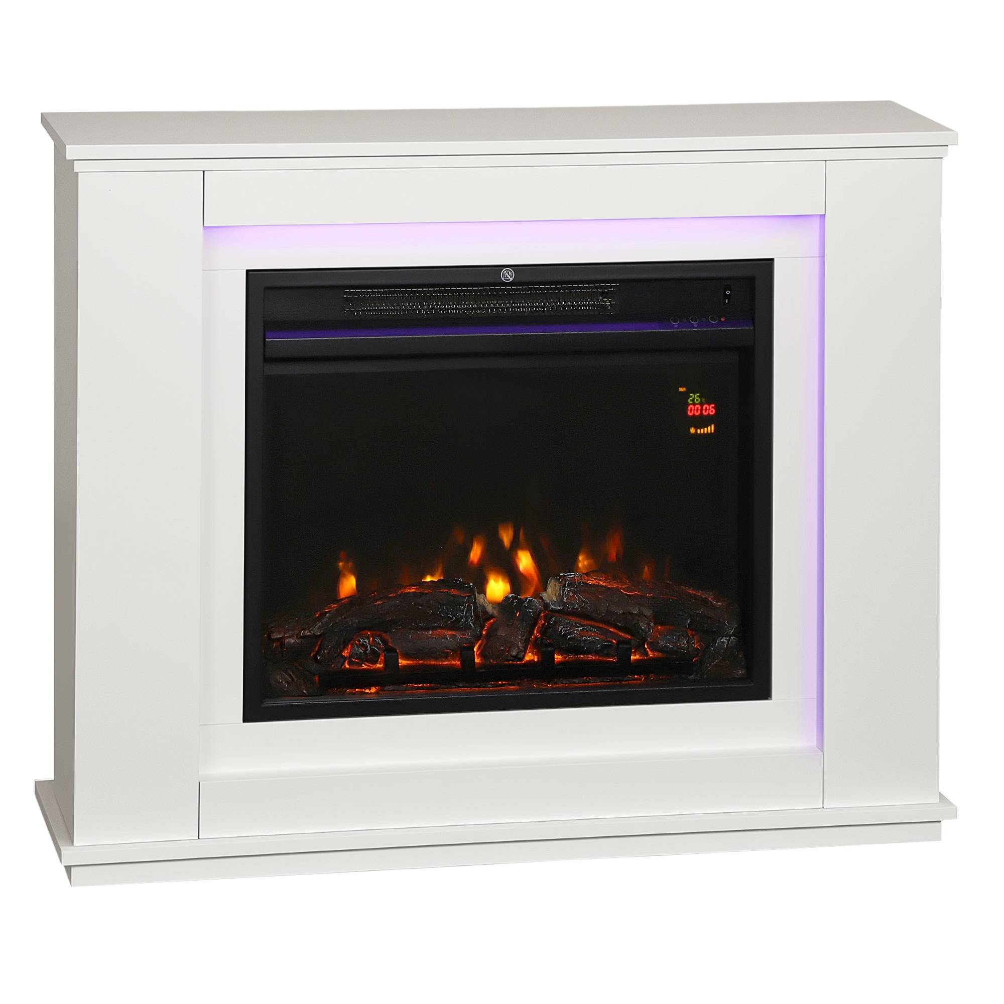 Cheminée électrique 1000/2000W effet flamme 5 niveaux luminosité et 12 couleurs 30 m² blanc - Image 1