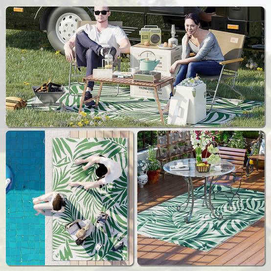 Tapis d'extérieur réversible Polypropylène Terrasse jardin Motif feuilles 152x243cm Vert - ComfortXL Outdoor Living - Image 7