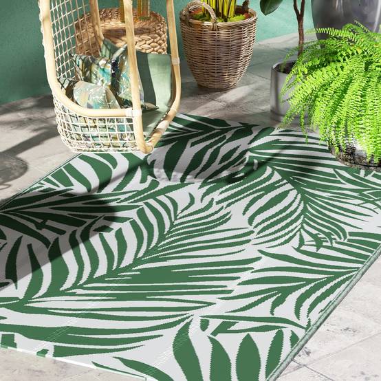 Tapis d'extérieur réversible Polypropylène Terrasse jardin Motif feuilles 152x243cm Vert - ComfortXL Outdoor Living - Image 3